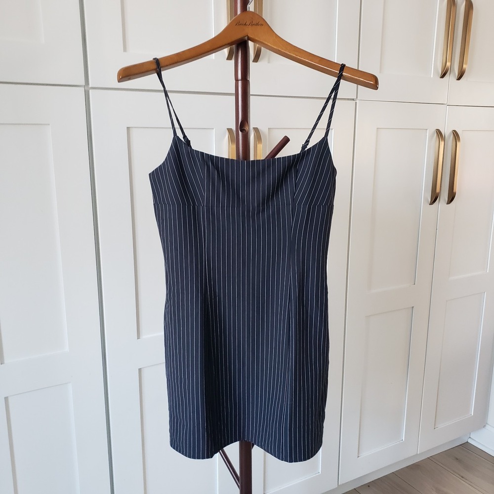 Finesse‎ Dress Womens S Black Pinstripe Spaghetti Strap Vamp Mini